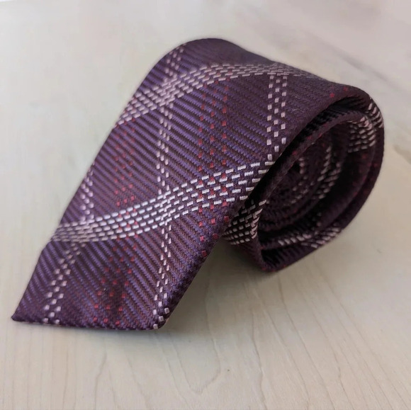 Oscar de la Renta Purple Plaid Tie - Picture 2 of 10